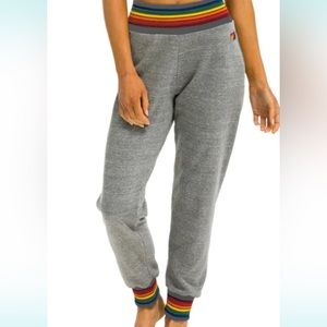 Aviator Nation Women's Rainbow Rib Pocket Sweatpants Heather Grey